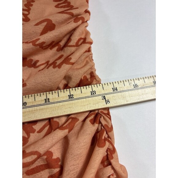 Nanushka Alexa Maxi Dress Orange Peach Logo Print Large Cinched Ruched Bodycon - Picture 7 of 16